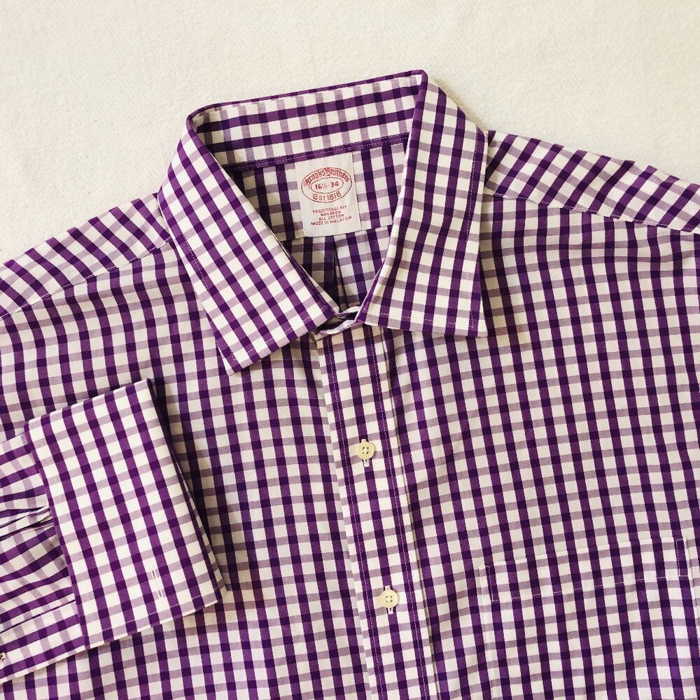 Brooks Brothers Men's Size 16.5-34 Traditional Fit Plaid French Cuff Dress Shirt